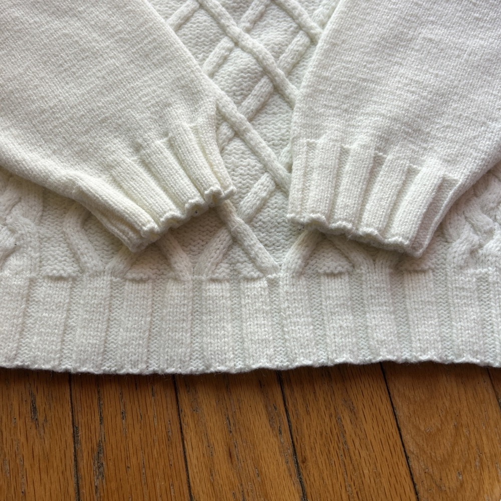MADEMOISELLE Ivory CableKnit Fisherman Crew Neck‎ Sweater Vtg Size LARGE Coastal - Picture 3 of 5